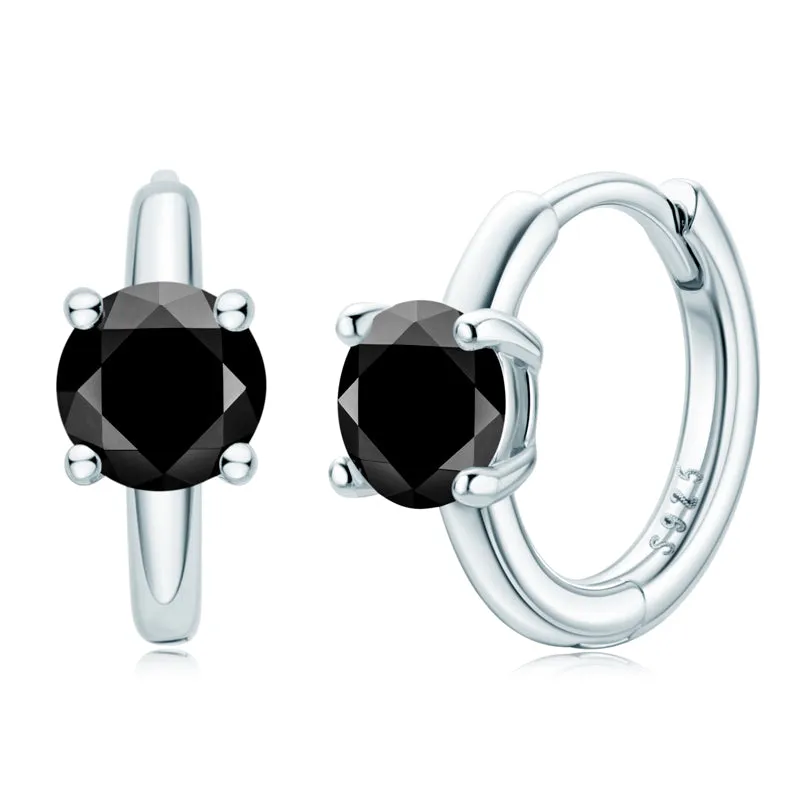 1.0CTW. Round Cut White/Black Moissanite Huggie Hoop Earrings