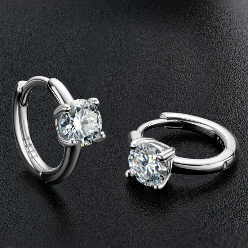 1.0CTW. Round Cut White/Black Moissanite Huggie Hoop Earrings
