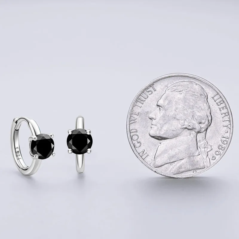 1.0CTW. Round Cut White/Black Moissanite Huggie Hoop Earrings