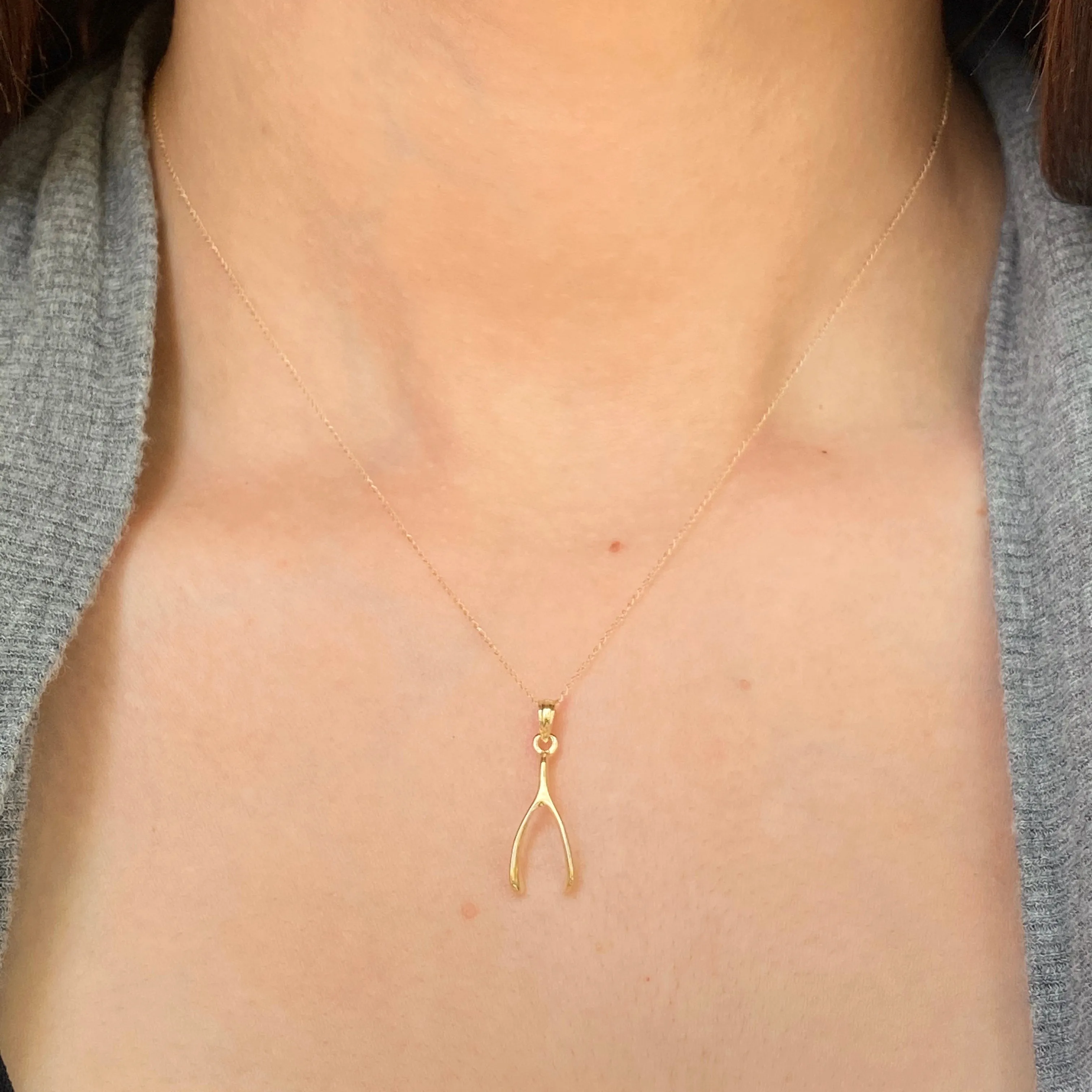 10KT Yellow Gold 3D Wishbone Pendant Charm