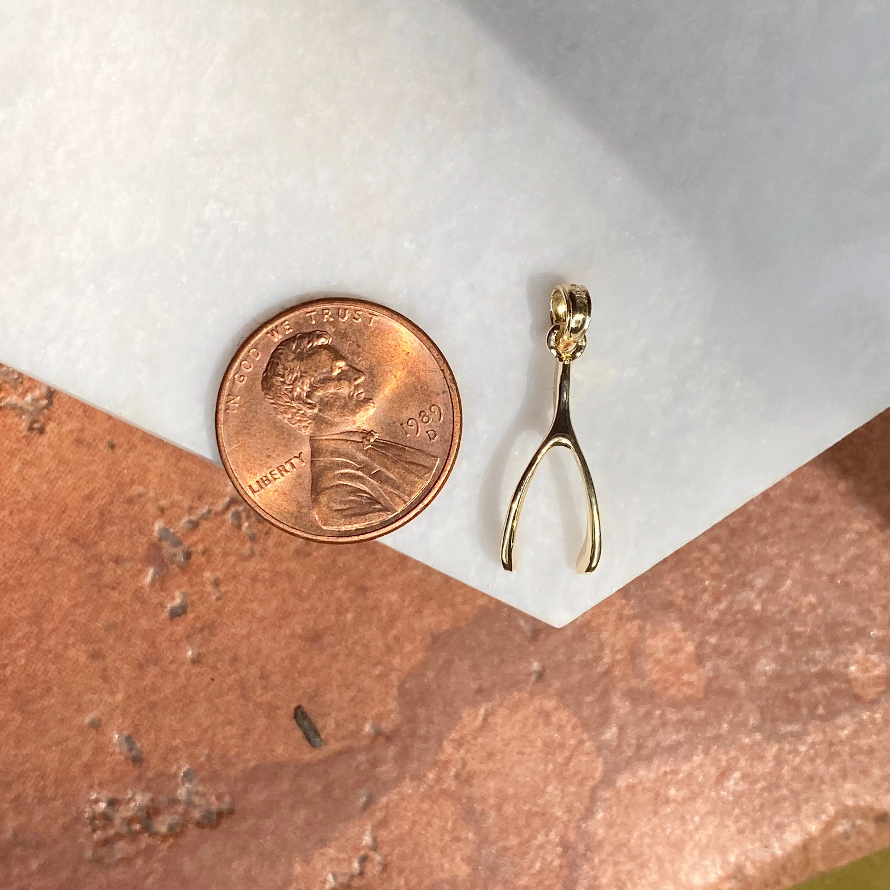 10KT Yellow Gold 3D Wishbone Pendant Charm