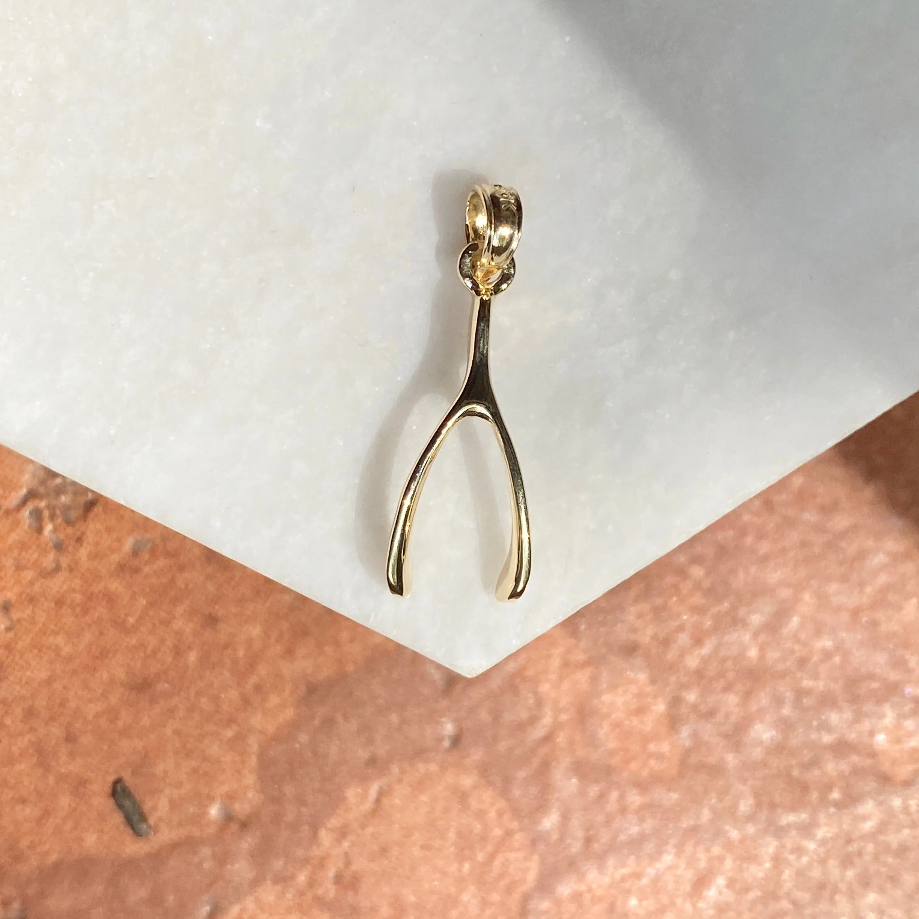10KT Yellow Gold 3D Wishbone Pendant Charm