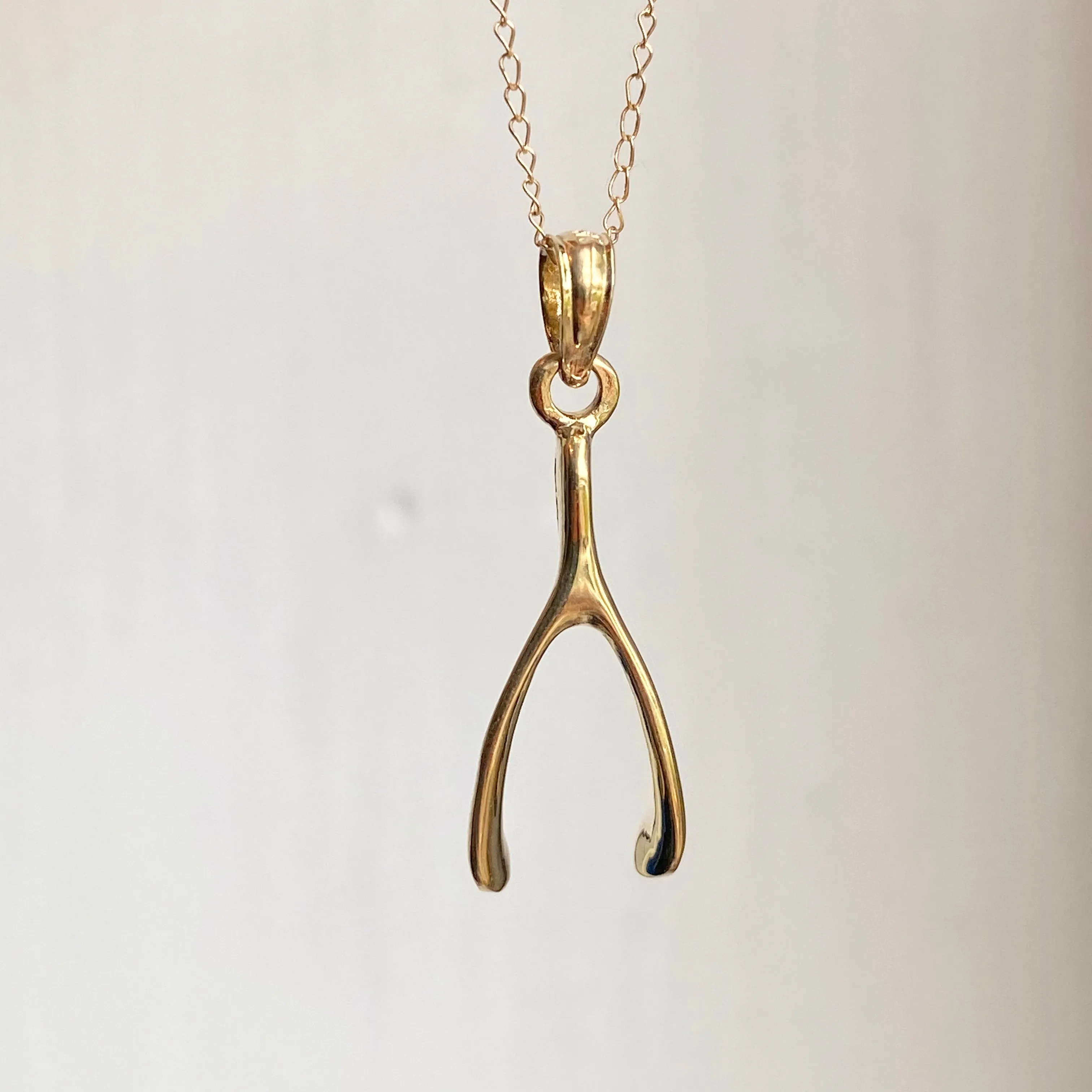 10KT Yellow Gold 3D Wishbone Pendant Charm