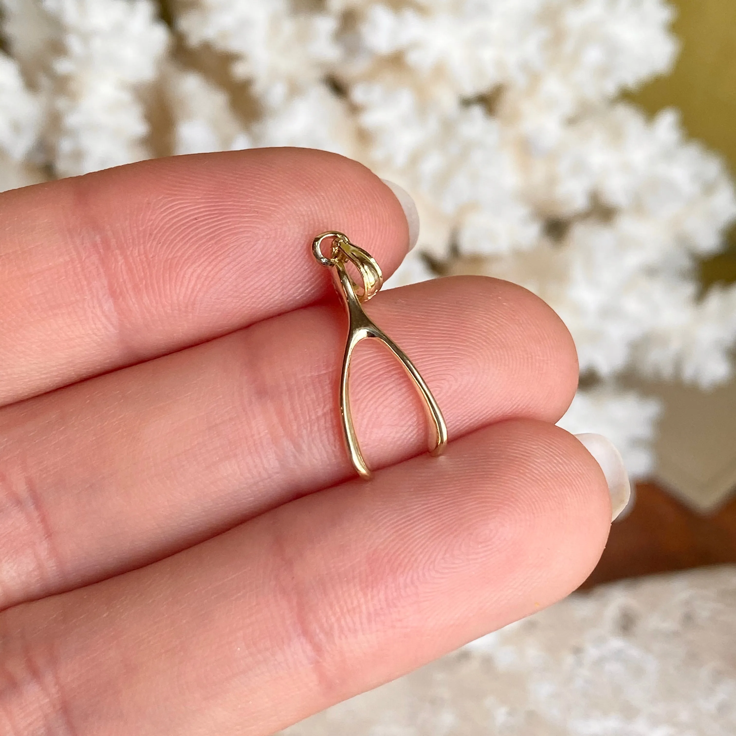 10KT Yellow Gold 3D Wishbone Pendant Charm