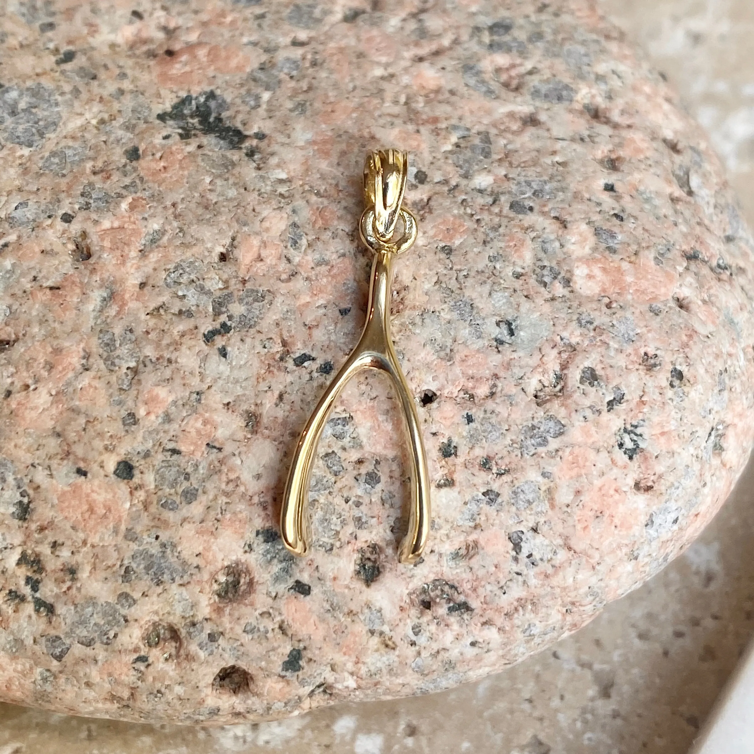 10KT Yellow Gold 3D Wishbone Pendant Charm