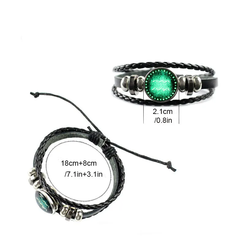 12 Constellations Hand Woven Leather Bracelet Cuff Men