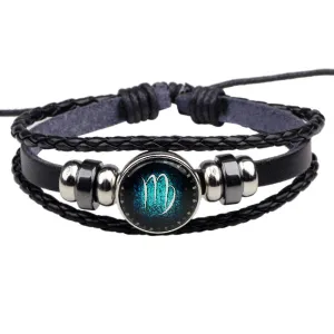 12 Constellations Hand Woven Leather Bracelet Cuff Men