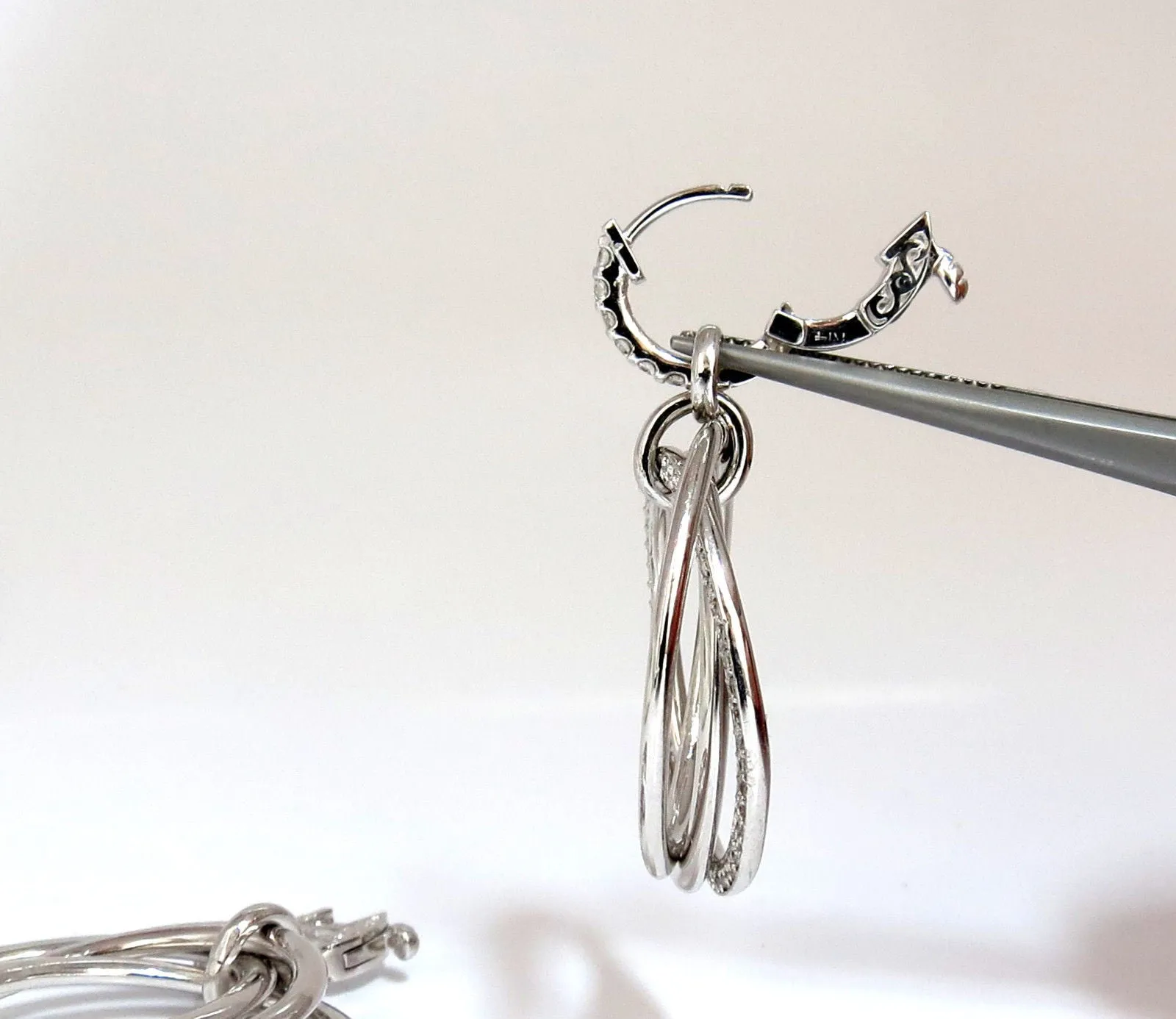1.26ct NATURAL ROUND DIAMONDS DANGLE ROLLING RINGS EARRINGS 14KT LARGE