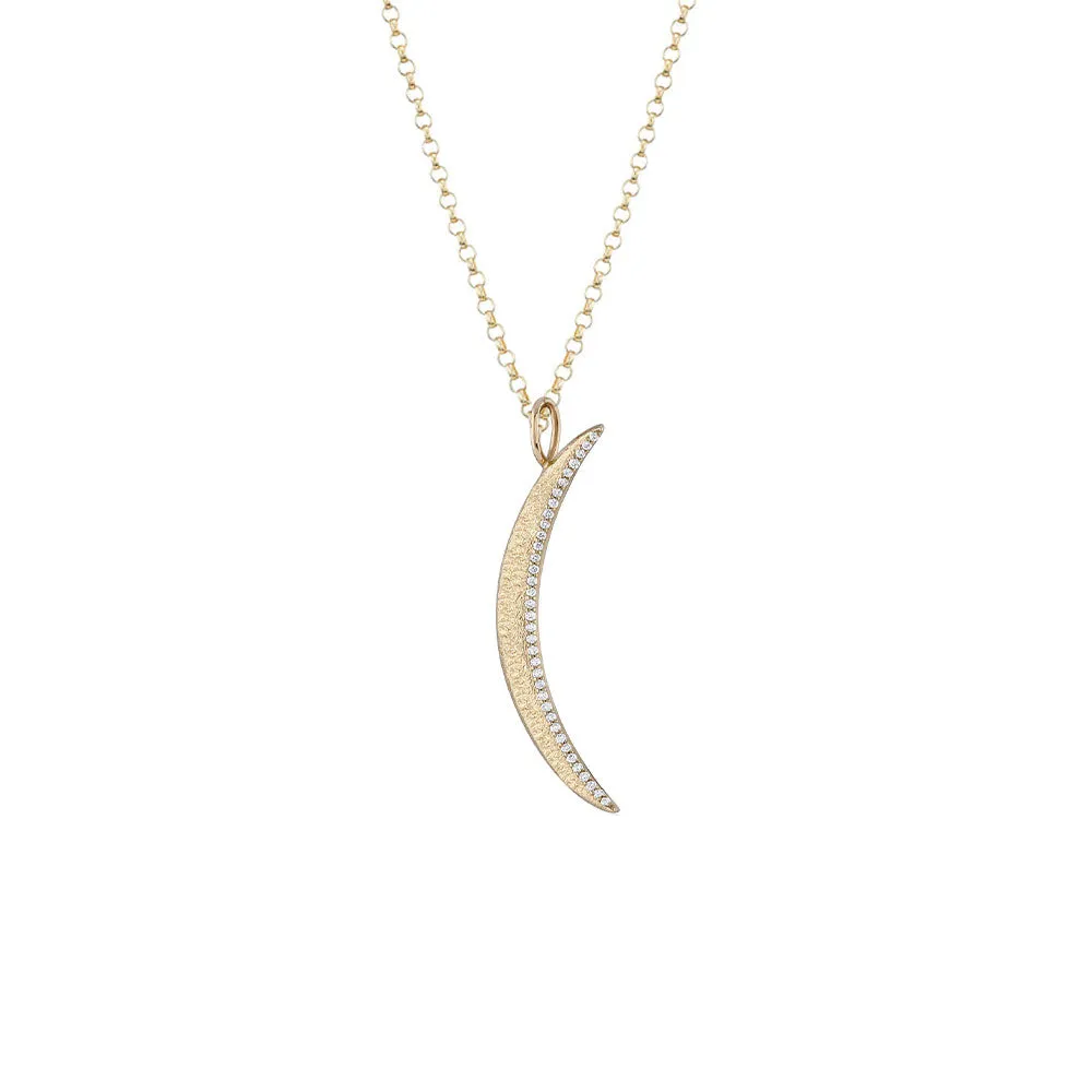 14 Karat Yellow Gold Crescent "Moony" Pendant with Diamonds