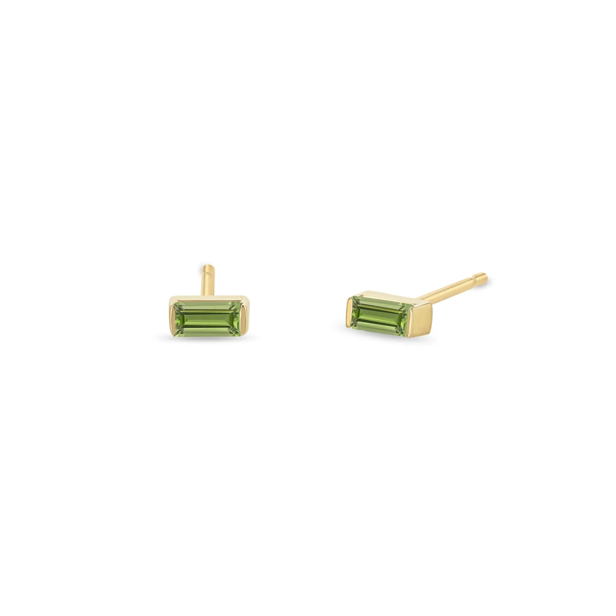 14k Peridot Baguette Studs | August Birthstone