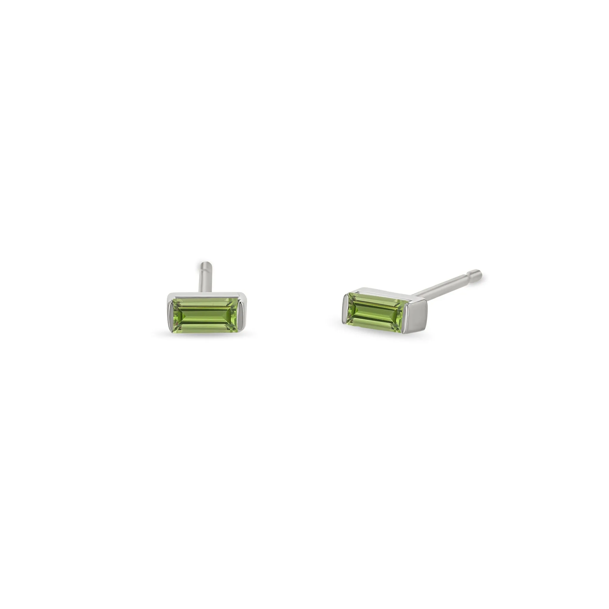14k Peridot Baguette Studs | August Birthstone