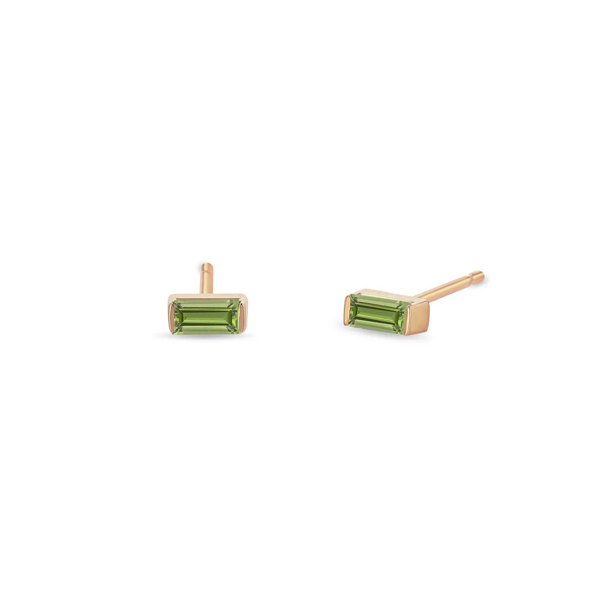 14k Peridot Baguette Studs | August Birthstone