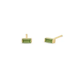 14k Peridot Baguette Studs | August Birthstone