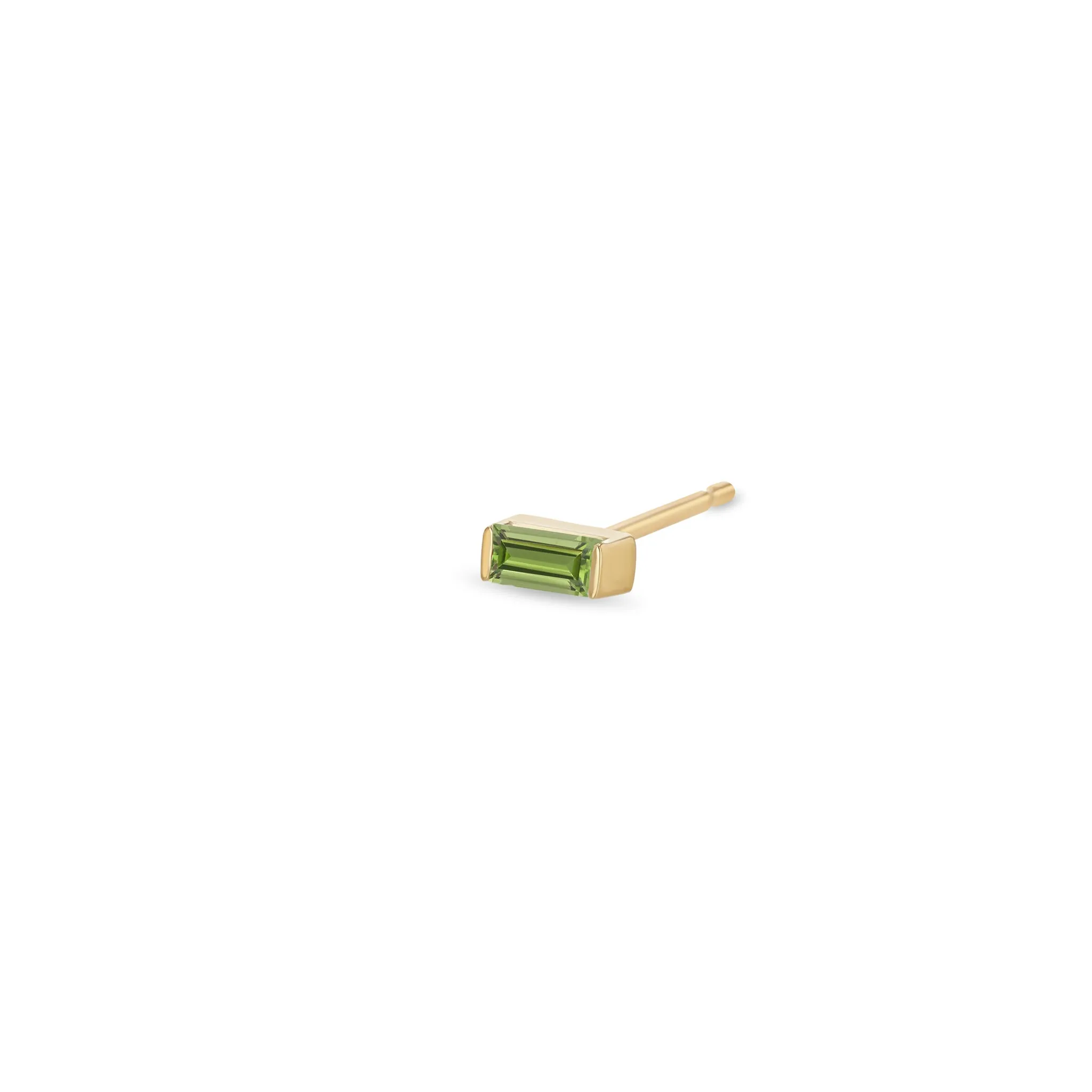 14k Peridot Baguette Studs | August Birthstone