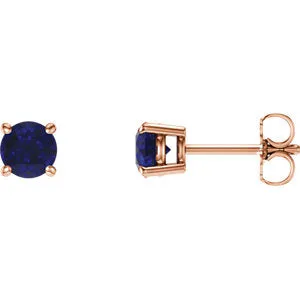 14K Rose 5 mm Round Blue Sapphire Earrings