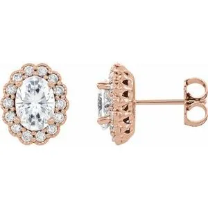 14K Rose 7x5 mm Oval Forever One™ Moissanite & 3/8 CTW Diamond Earrings