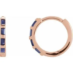 14K Rose Blue Sapphire Huggie Earrings