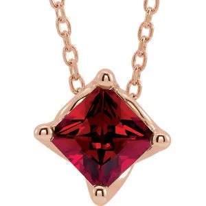 14K Rose Chatham® Created Ruby Solitaire 16-18" Necklace