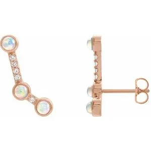 14K Rose Ethiopian Opal & .08 CTW Diamond Ear Climbers
