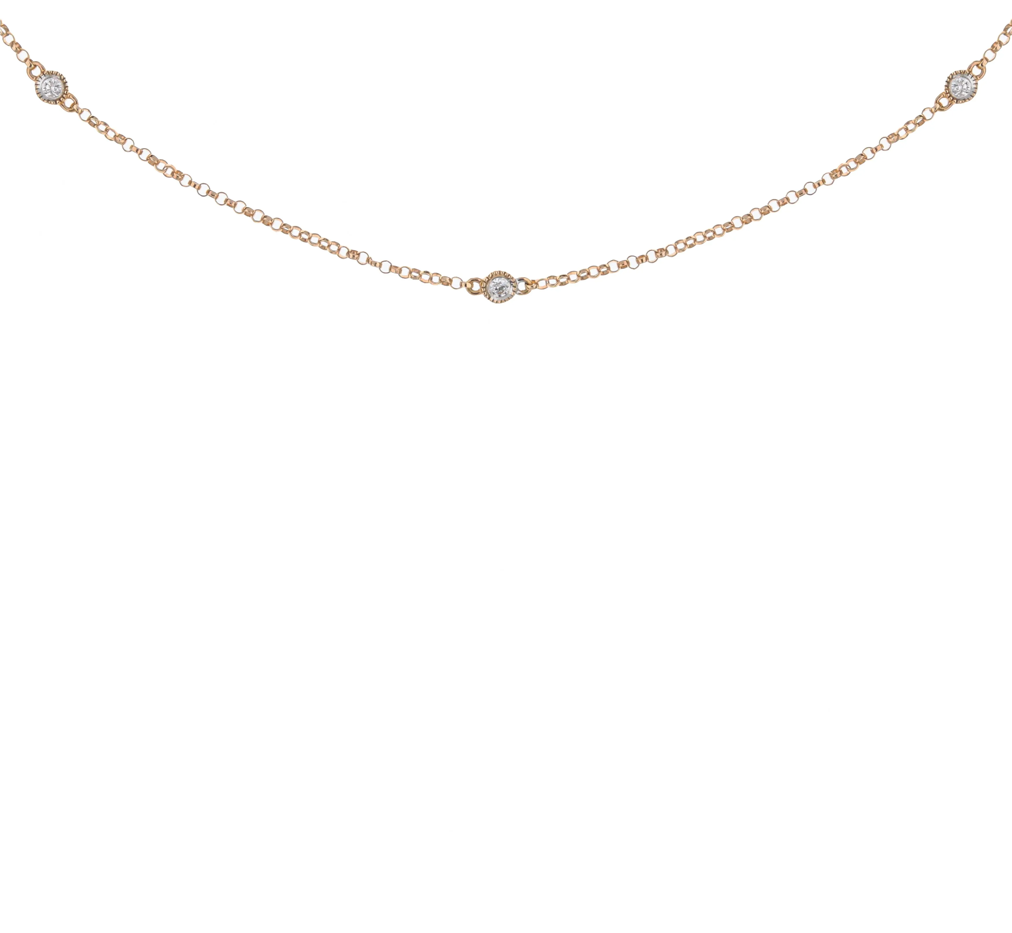 14K Rose Gold 12" Bezel Set Diamond Station Chain Necklace