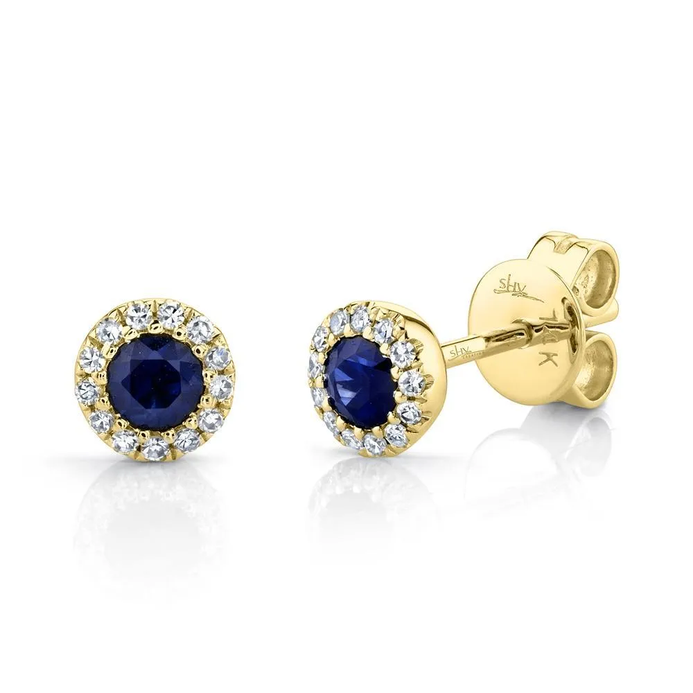 14K Rose Gold Diamond   Blue Sapphire Earrings