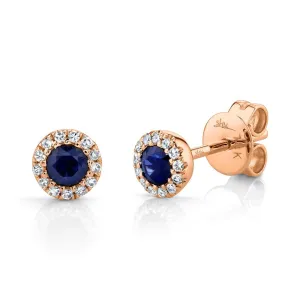 14K Rose Gold Diamond   Blue Sapphire Earrings
