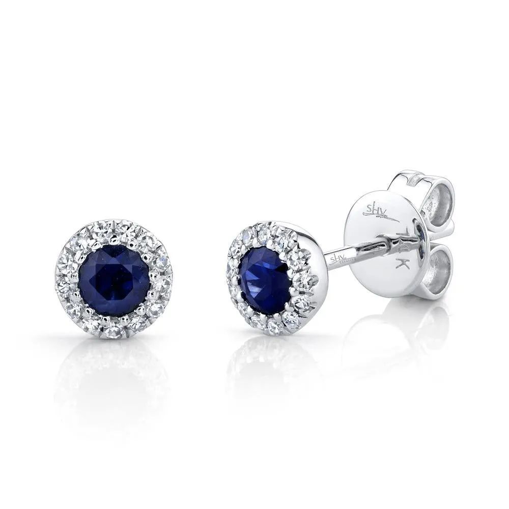 14K Rose Gold Diamond   Blue Sapphire Earrings