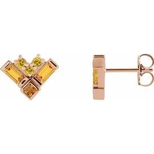 14K Rose Multi-Gemstone Cluster Earrings