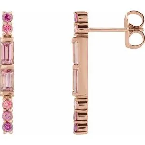 14K Rose Pink Multi-Gemstone Bar Earrings