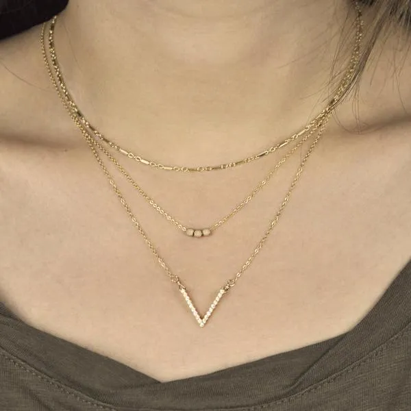 14k Solid Gold Triple Stardust Necklace