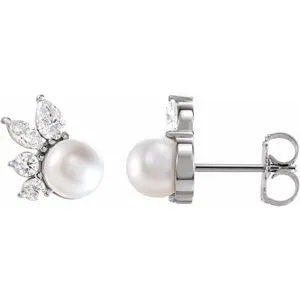 14K White Akoya Cultured Pearl & .05 CTW Diamond Earrings