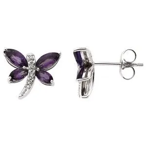 14K White Amethyst & .04 CTW Diamond Earrings
