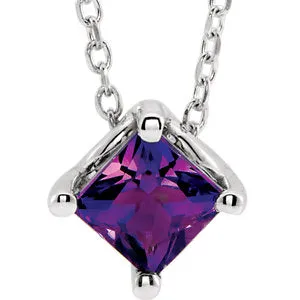 14K White Amethyst Solitaire 16-18" Necklace