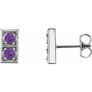 14K White Amethyst Two-Stone Earrings