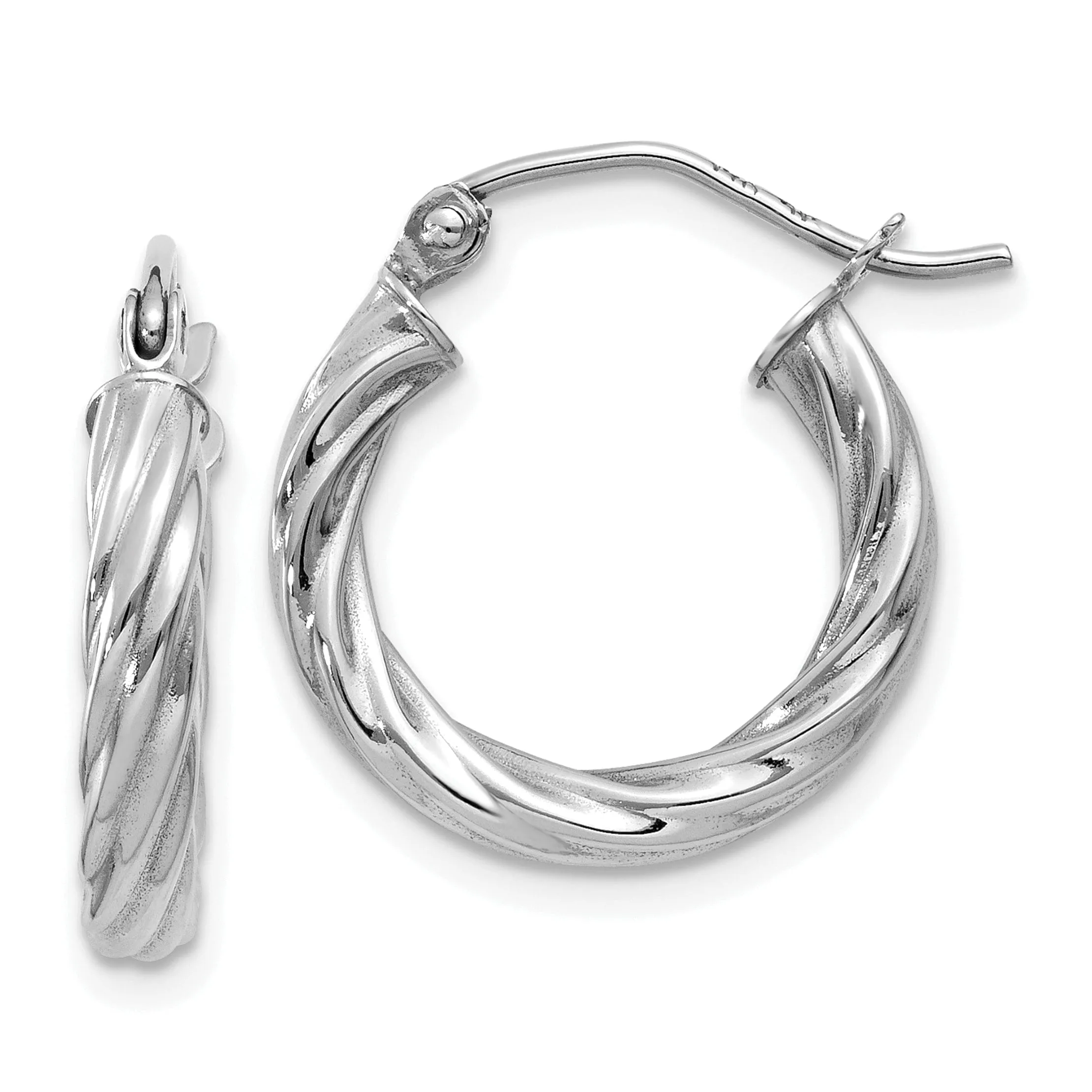 14k White Gold 3.25MM Twisted Hoop Earrings