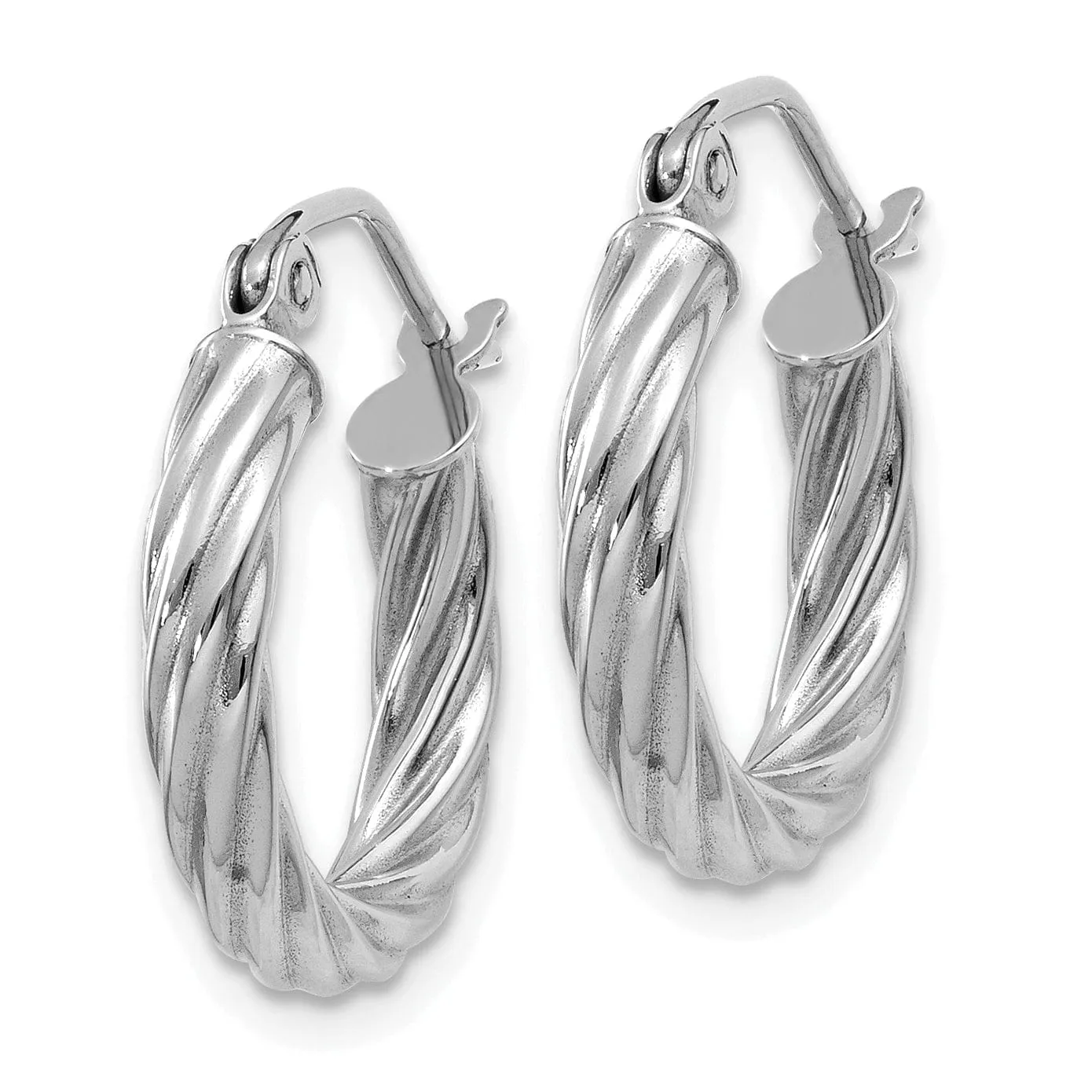14k White Gold 3.25MM Twisted Hoop Earrings