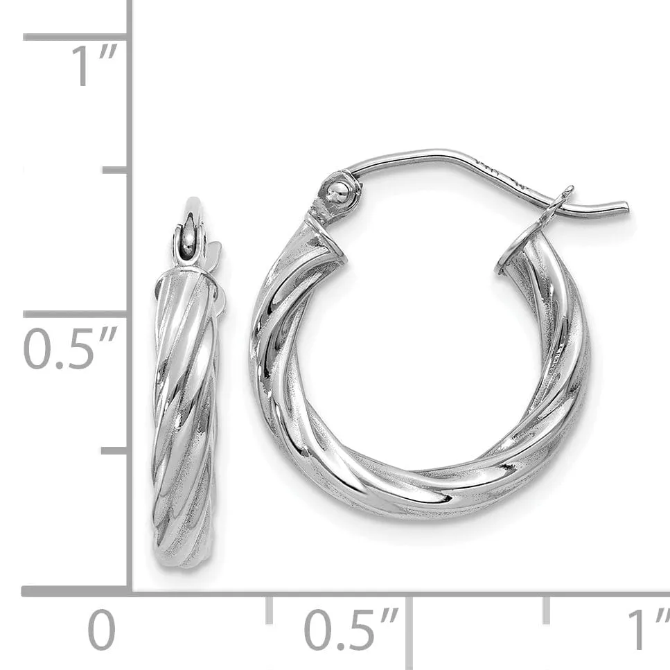 14k White Gold 3.25MM Twisted Hoop Earrings