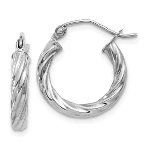 14k White Gold 3.25MM Twisted Hoop Earrings