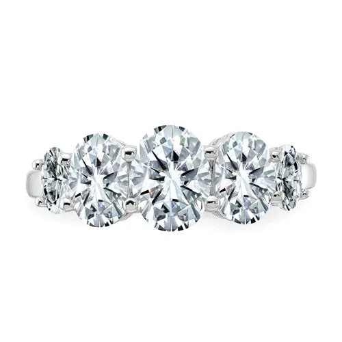 14k White Gold 3.5 CTW 5 Stone Oval Moissanite Ring