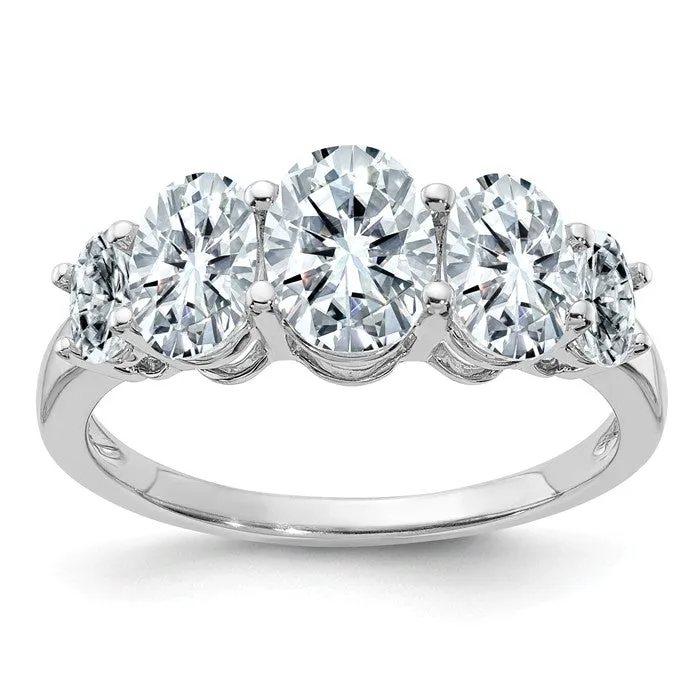 14k White Gold 3.5 CTW 5 Stone Oval Moissanite Ring