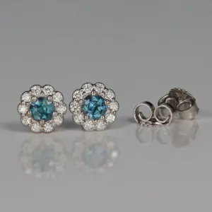 14K White Gold Alexandrite And Diamond Halo Stud Earrings