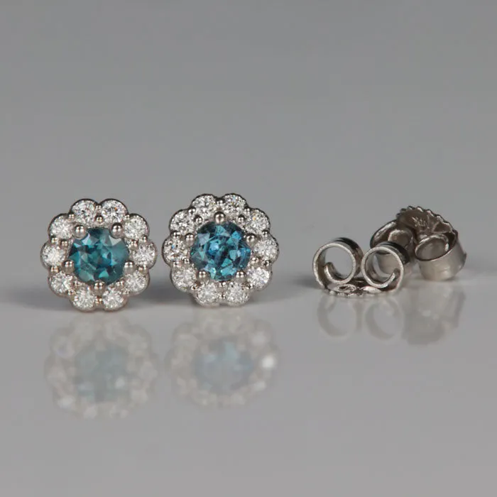 14K White Gold Alexandrite And Diamond Halo Stud Earrings