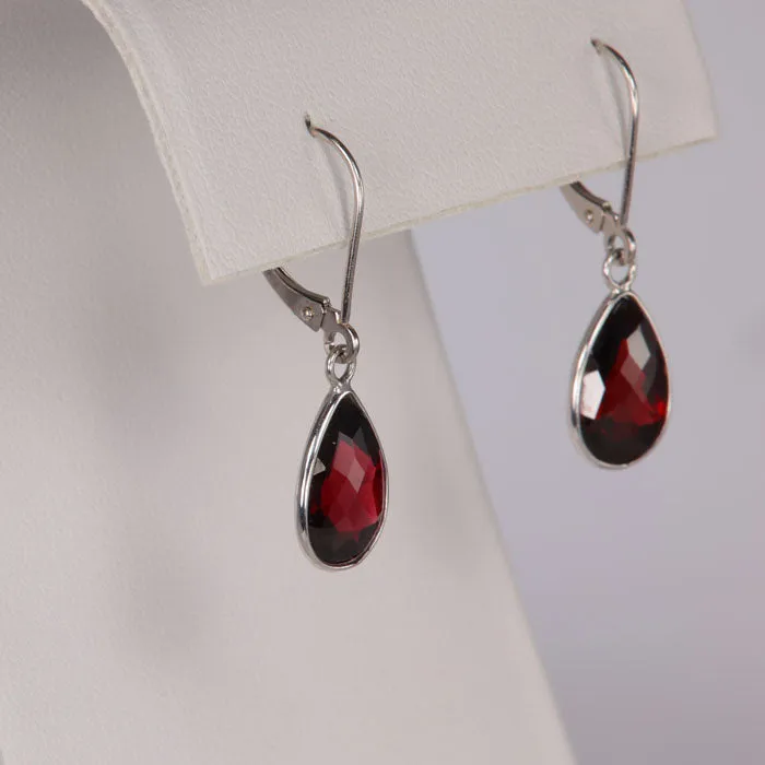14K White Gold Garnet Dangle Pierced Earrings 6.82 Carats