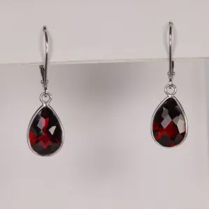 14K White Gold Garnet Dangle Pierced Earrings 6.82 Carats