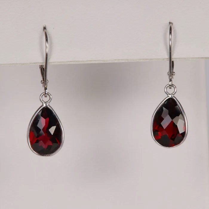 14K White Gold Garnet Dangle Pierced Earrings 6.82 Carats