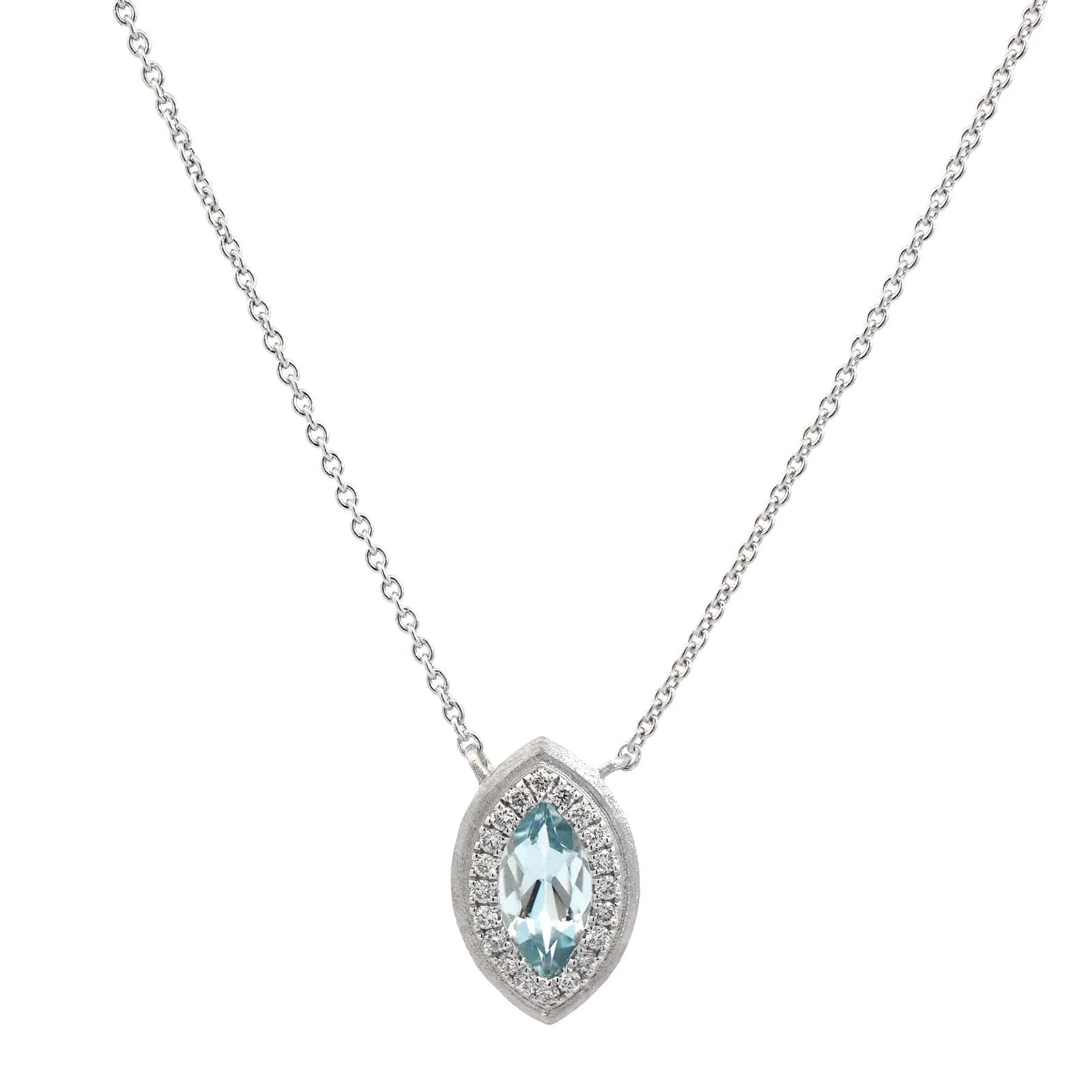 14K White Gold Marquise Aquamarine Pendant Necklace