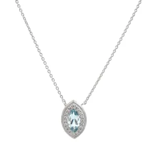 14K White Gold Marquise Aquamarine Pendant Necklace
