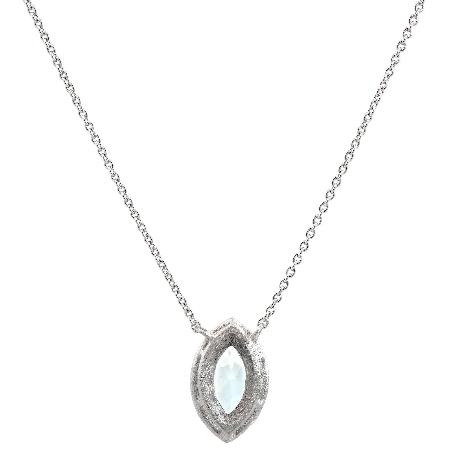 14K White Gold Marquise Aquamarine Pendant Necklace