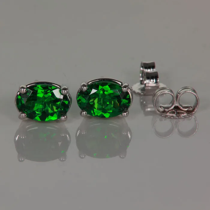 14K White Gold Oval Tsavorite Garnets Stud Earrings 1.20cts
