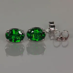 14K White Gold Oval Tsavorite Garnets Stud Earrings 1.20cts